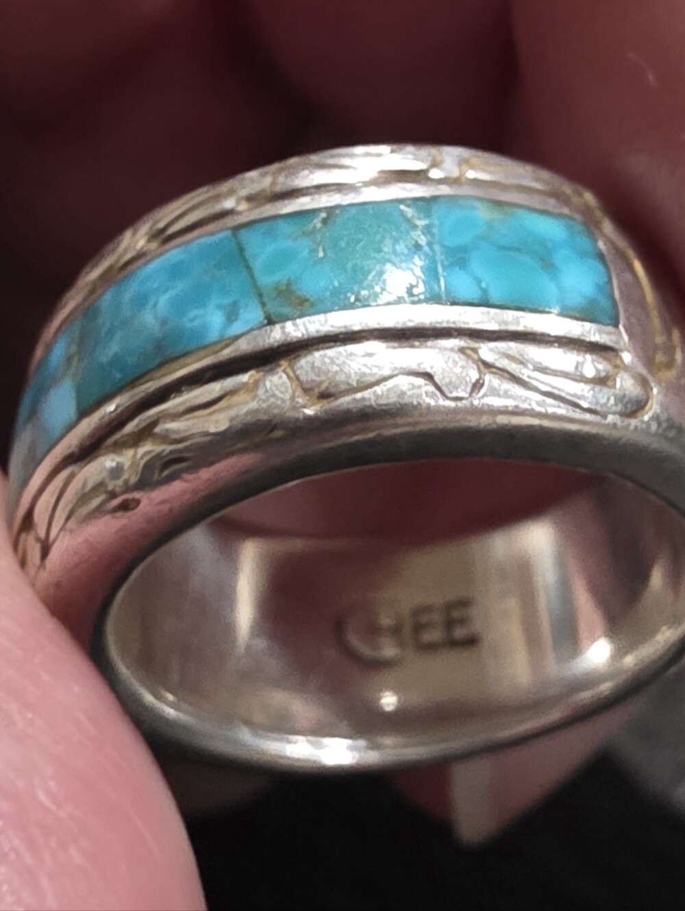 Turquoise Inlay Sterling Silver Band Ring, Size 7
